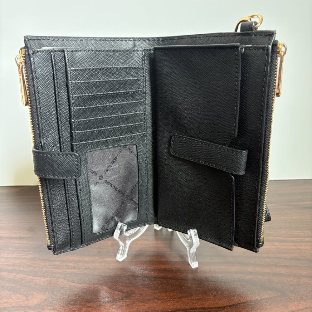 Michael Kors Women's Jet Set Travel Double Zip Leather Wristlet Wallet Black - Picture 7 of 7